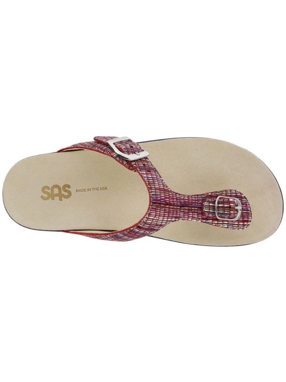NEW SAS Sanibel T-Strap Sandal Slide Slip On Diabetic Shoe Womens 10 Rainbow Red - Picture 2 of 8